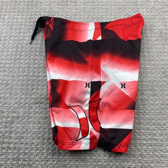 Hurley Swim Trunks Men 36 Red Black Bathing Suit Board Shorts Embroidered Logo - Picture 9 of 14